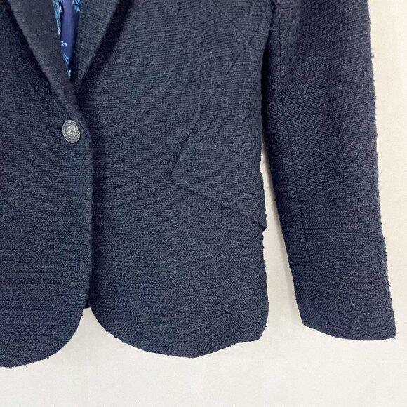 L'Agence Chamberlain Cotton Blend Boucle Tweed Blazer Jacket Navy Blue - Size 4 - Picture 3 of 8